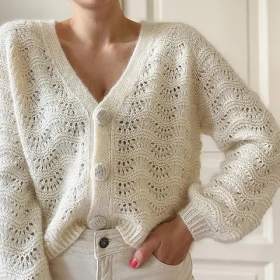 Ажурный кардиган Jean Cardigan вязаный спицами сверху - Johanna Gehrisch
