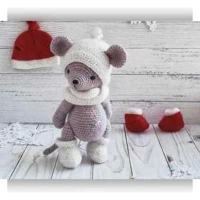 Комплект одежды на игрушку 17см: шапочка, шарф, сапожки - wool_toys_marina