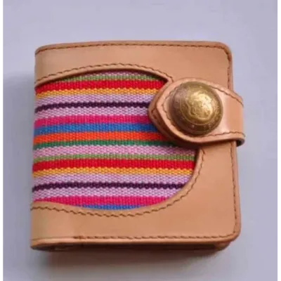 Кожаный кошелек со вставкой из ткани - модель CDD-16 - LetZ pattern