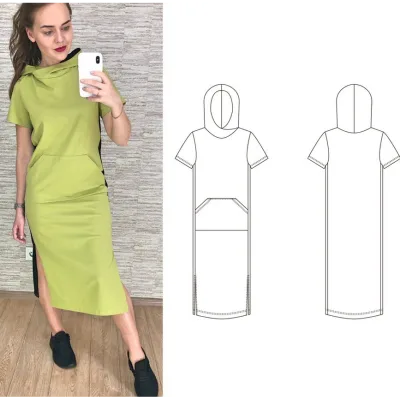 Платье – футболка с капюшоном и лампасами, выкройка, все размеры - Элина Патыкова