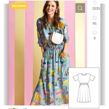 Платье простого кроя №105 — выкройка из Burda 5/2019. Размеры 36 - 44, 46