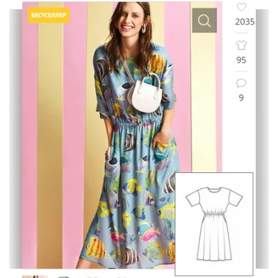 Платье простого кроя №105 — выкройка из Burda 5/2019. Размеры 36 - 44, 46 - Burda Style