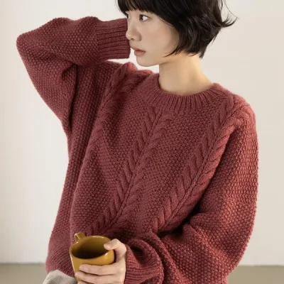 Свитер с косами вязаный спицами сверху Everleaf sweater - Sallyknit
