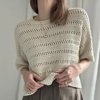Вязаная спицами шелковая футболка с японским плечом Lacey Loop Tee - Otherloops