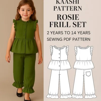 Выкройка топа с рюшами и широких брюк для девочек - KaashiPattern