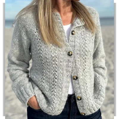 Женственный кардиган спицами с ажурным узором Barley Field - JoJo Knitwear